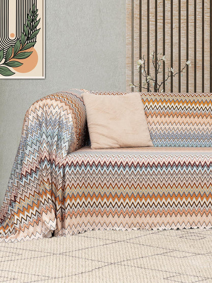 SoftMicro Missoni Zikzak Desenli 180x300 cm Koltuk Örtüsü Şalı, Kanepe Örtüsü, Tv Battaniyesi Çok Renkli