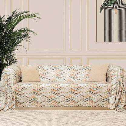 SoftMicro Zikzak Desenli180x300 cm  Koltuk Örtüsü Şalı, Kanepe Örtüsü, Tv Battaniyesi  Krem