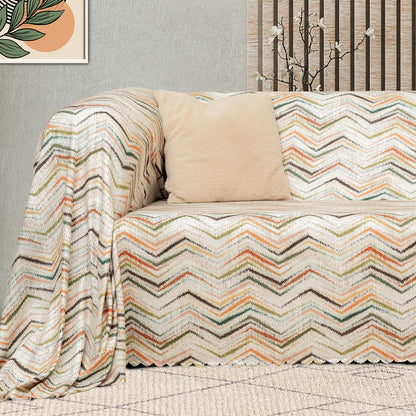 SoftMicro Zikzak Desenli180x300 cm  Koltuk Örtüsü Şalı, Kanepe Örtüsü, Tv Battaniyesi  Krem