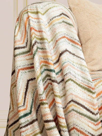 SoftMicro Zikzak Desenli180x300 cm  Koltuk Örtüsü Şalı, Kanepe Örtüsü, Tv Battaniyesi  Krem