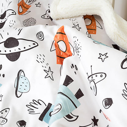 Yumuşak Bebek Battaniyesi Küçük Astronot Uzay Temalı Kuzu Tüyü Battaniye 80x100 cm LTD9102