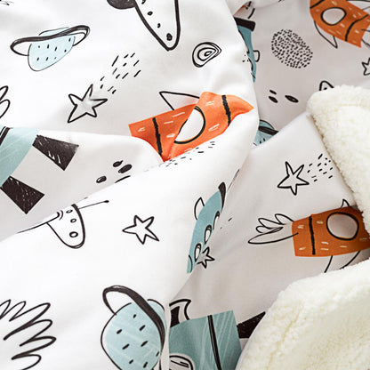 Yumuşak Bebek Battaniyesi Küçük Astronot Uzay Temalı Kuzu Tüyü Battaniye 80x100 cm LTD9102