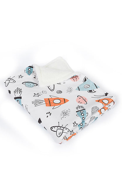 Yumuşak Bebek Battaniyesi Küçük Astronot Uzay Temalı Kuzu Tüyü Battaniye 80x100 cm LTD9102