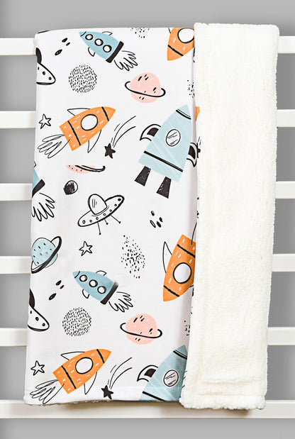 Yumuşak Bebek Battaniyesi Küçük Astronot Uzay Temalı Kuzu Tüyü Battaniye 80x100 cm LTD9102