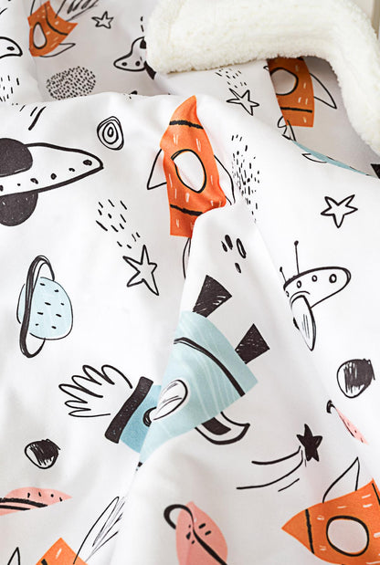 Yumuşak Bebek Battaniyesi Küçük Astronot Uzay Temalı Kuzu Tüyü Battaniye 80x100 cm LTD9102