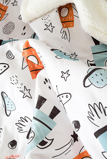 Yumuşak Bebek Battaniyesi Küçük Astronot Uzay Temalı Kuzu Tüyü Battaniye 80x100 cm LTD9102