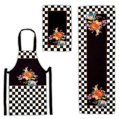 Mackenzie Dama Desenli 3'lü Mutfak Seti - Runner, Fırın Örtüsü ve Mutfak Önlüğü HEDİYELİK- LTD370