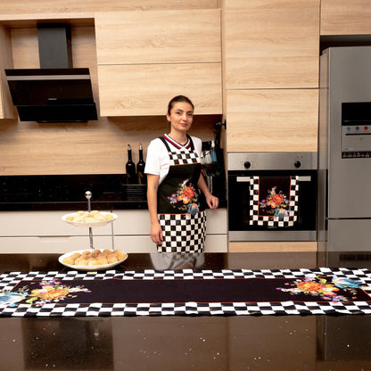 Mackenzie Dama Desenli 3'lü Mutfak Seti - Runner, Fırın Örtüsü ve Mutfak Önlüğü HEDİYELİK- LTD370