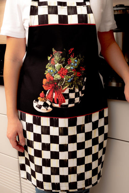 Mackenzie Dama Desenli 3'lü Mutfak Seti - Runner, Fırın Örtüsü ve Mutfak Önlüğü HEDİYELİK-LTD368