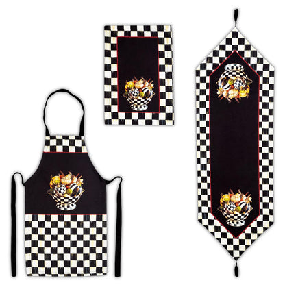 Mackenzie Kabak Desenli 3'lü  Mutfak Seti - Runner, Fırın Örtüsü ve Mutfak Önlüğü HEDİYELİK- LTD379