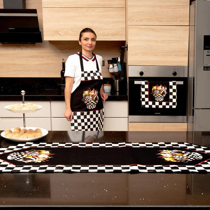 Mackenzie Kabak Desenli 3'lü  Mutfak Seti - Runner, Fırın Örtüsü ve Mutfak Önlüğü HEDİYELİK- LTD379